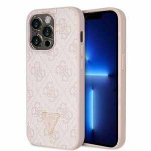 Guess PU 4G Strass Triangle Metal Logo Hátlapi tok iPhone 15 Pro számára, rózsaszín kép