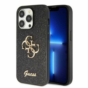 Guess PU Fixed Glitter 4G Metal Logo Hátlapi tok iPhone 15 Pro Max számára, fekete kép