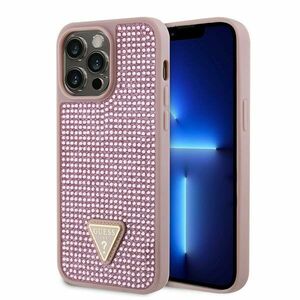 Guess Rhinestones Triangle Metal Logo Tok iPhone 15 Pro számára, rózsaszín kép