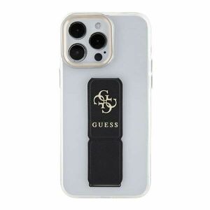 Guess PU Grip Stand 4G Metal Logo Hátlapi tok iPhone 15 Pro számára, fekete kép