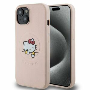 Hello Kitty PU Kitty Asleep Logo MagSafe hátlapi tok Apple iPhone 15 számára, rózsaszín kép