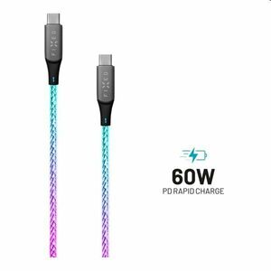 FIXED LED Töltőkábel USB-C/USB-C, PD, 1, 2 m, 60 W, szivárványos kép