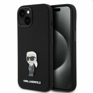 Karl Lagerfeld Liquid Silicone Metal Ikonik hátlapi tok Apple iPhone 15 számára, fekete kép