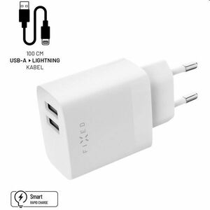 FIXED Set Hálózati töltő 2xUSB a kábel USB/Lightning 1m MFI, 17W Okos gyorstöltés, fehér kép