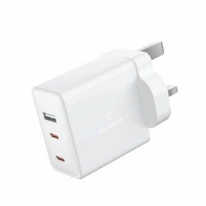 Swissten hálózati adapter GaN 2x USB-C + 1x USB 70W UK csatlakozóaljzathoz, fehér kép