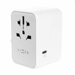 FIXED utazó adapter EU, UK, USA/AUS számára 3xUSB-C és 2xUSB kimenettel, GaN, PD 65W, fehér kép