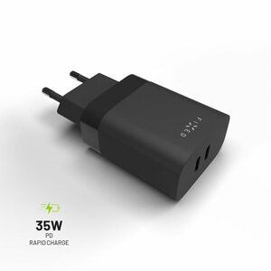 FIXED Hálózati töltő 2x USB-C, PD, 35W, fekete kép