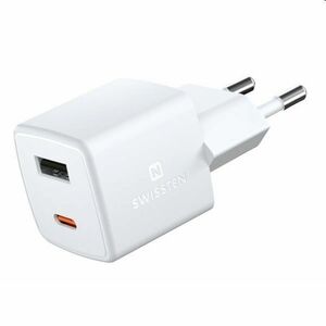 Mini Adapter Swissten GaN 1x USB-C + 1xUSB 30W, PD, fehér kép