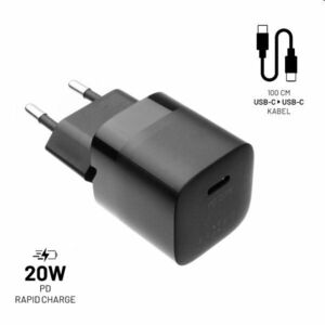 FIXED Set mini Hálózati töltő USB-C kimenettel és USB-C/USB-C kábel 1m, PD, 20W, fekete kép