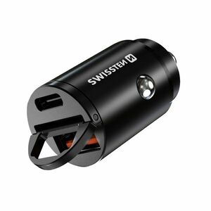 CL Adapter Swissten Power Delivery USB-C + Super Charge 3.0 30 W, fekete kép