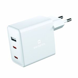 Hálózati Adapter Swissten GaN 2 x USB-C + 1 x USB 70 W, fehér kép