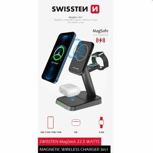 Swissten MagStick vezeték nélküli töltő 3in1 22, 5W, fekete kép