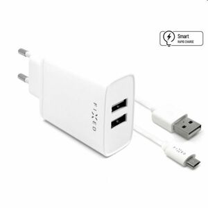 FIXED Hálózati töltő Smart Rapid Charge 2 x USB 15W + kábel USB/micro USB 1m, fehér kép