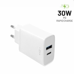 FIXED Hálózati töltő USB-C/USB, PD támogatás, 30W, fehér kép