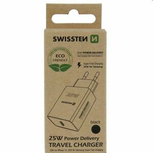 Töltő Swissten for iPhone és Samsung 25W, fekete, eco csomagolás kép