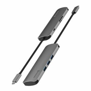 Alumínium USB-C HUB Swissten 6-in-1 (USB-C PD, 3x USB 3.0, SD, MicroSD) kép