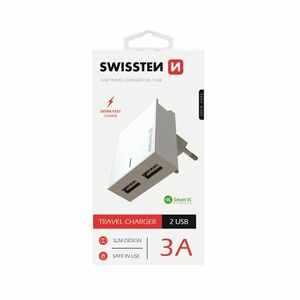 Gyorstöltés Swissten Smart IC 3.A s 2 USB konektorral, fehér kép