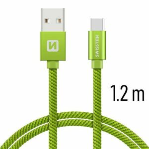 Swissten textil adatkábel USB-C konnektorral, gyorstöltés támogatással, zöld kép