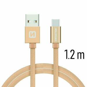 Adatkábel Swissten textil USB-C konnektorral gyorstöltéssel, Gold kép