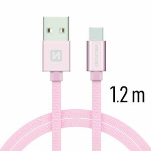 Adatkábel Swissten textil USB-C konnektorral gyorstöltéssel, Rose Gold kép