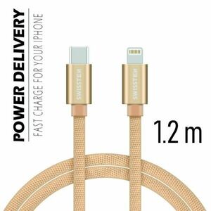 Adatkábel Swissten textil s USB-C + Lightning konnektorral és gyorstöltés támogatással 1, 2 m, arany kép