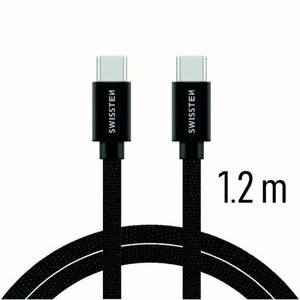 Adatkábel Swissten textil s USB-C konnektorral és gyorstöltés támogatással 1, 2 m, fekete kép