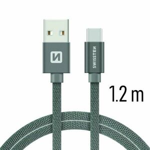 Adatkábel Swissten textil USB-C konnektorral és gyorstöltés támogatással 1, 2 m, szürke kép