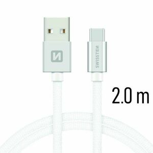 Adatkábel Swissten textil USB-C konnektorral és gyorstöltés támogatással 2 m, ezüst kép