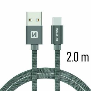 Adatkábel Swissten textil USB-C konnektorral és gyorstöltés támogatással 2 m, szürke kép