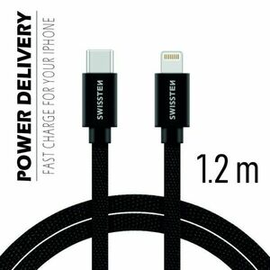 Swissten textil adatkábel USB-C + Lightning konnektorral és gyorstöltés támogatással 1, 2 m, fekete kép