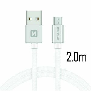 Adatkábel Swissten textilMicro-USB konnektorral és gyorstöltés támogatással 2 m, ezüst kép