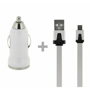 4-OK autós töltő + Adatkábel USB, 1 AMP, fehér kép