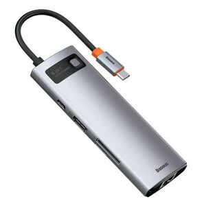 Baseus Metal Gleam 8 az 1-ben HUB USB-C PD 100W + HDMI 4K 30Hz + 3x USB 3.0 + RJ45 1Gbps + SD/MicroSD, Szürke kép