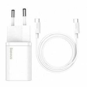 Baseus Super Si gyorstöltő 1C USB-C-USB-C 25W adapter 1 m-es kábellel, fehér kép