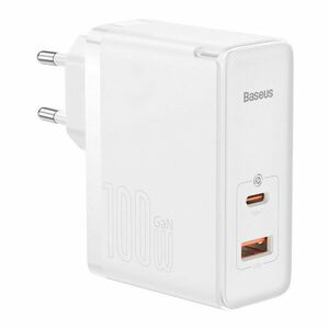 Baseus GaN5 Pro USB-C + USB hálózati töltő 100W + 1m USB-C kábel, fehér kép