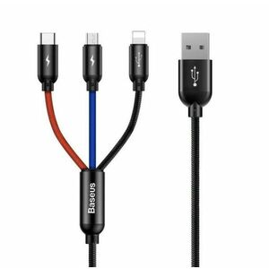 Baseus 3 az 1-ben USB-C / Lightning / MicroUSB kábel 3A 1, 2 m, fekete kép