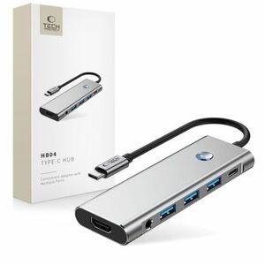 Tech-Protect HB04 HUB adapter USB-C - 3x USB / HDMI 4K / SD / TF / USB-C 100W / AV 3.5, szürke kép