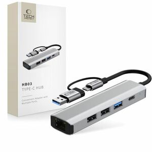 Tech-Protect HB03 HUB adapter USB-C + USB - 3x USB / USB-C / RJ45, szürke kép