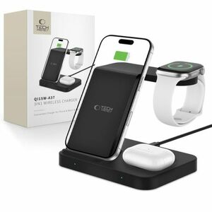 Tech-Protect A37 3in1 vezeték nélküli töltő mobil / Apple Watch / AirPods, fekete kép