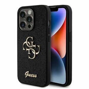 Guess PU Fixed Glitter 4G Metal Logo Hátlapi tok iPhone 15 Pro számára, fekete kép