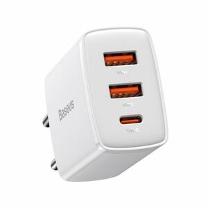 Baseus Compact hálózati töltő adapter USB-C / 2x USB 30W 3A PD QC, fehér (CCXJ-E02) kép