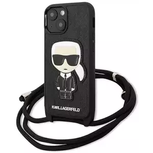 Tok Karl Lagerfeld KLHCP13SCMNIPK iPhone 13 mini 5, 4" hardcase black Leather Monogram Patch and Cord Iconik (KLHCP13SCMNIPK) kép