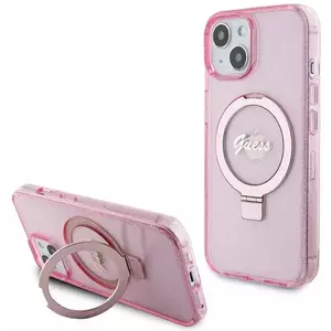 Tok Guess GUHMP15MHRSGSP iPhone 15 Plus 6.7" pink hardcase Ring Stand Script Glitter MagSafe (GUHMP15MHRSGSP) kép