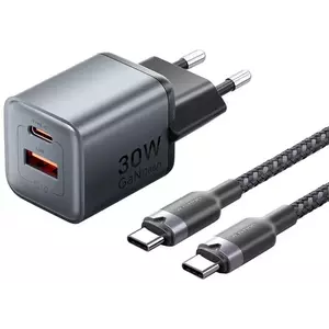 Töltő Vention GaN USB-C+A 30W Charger + USB-C-C Cable 1m (Gray) kép