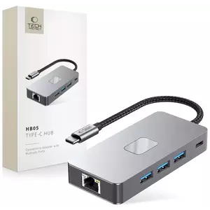 USB Hub TECH-PROTECT HB05 HUB ADAPTER 9IN1 TYPE-C + USB2.0 + USB3.0 + HDMI 4K 60HZ + SD/TF + PD100W + RJ45 1000M SPACE GREY (5906302360543) kép