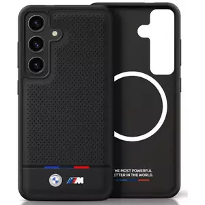 Tok BMW Leather Tricolor Stripe MagSafe Case for Samsung Galaxy S25 Black (BMHMS25S24PUHOTK) kép