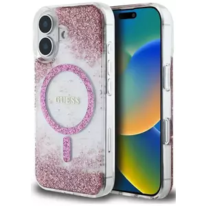 Tok Guess HC Resin Bottom Glitter case for iPhone 16 MagSafe pink (GUHMP16SRGRGEP) kép