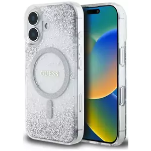 Tok Guess HC Resin Bottom Glitter case for iPhone 16 MagSafe silver (GUHMP16SRGRGES) kép