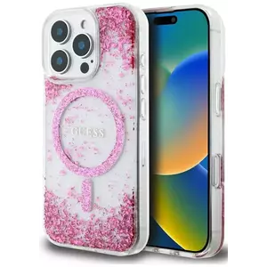 Tok Guess HC Resin Bottom Glitter case for iPhone 16 Pro MagSafe pink (GUHMP16LRGRGEP) kép