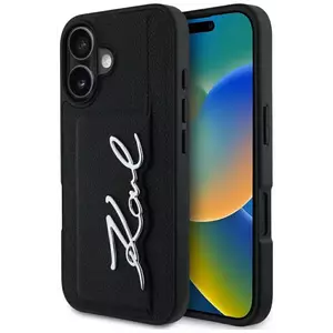 Tok Karl Lagerfeld HC Grained PU Cardslot Metal Signature Case for iPhone 16 Black (KLHCP16SPGPVKSK) kép